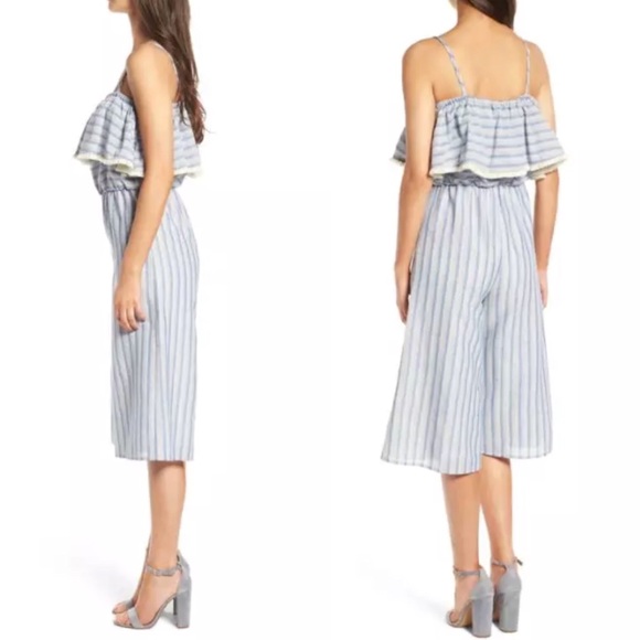Dee Elly Jumpsuit Fringe Ruffle Popover Stripe - Picture 2 of 8